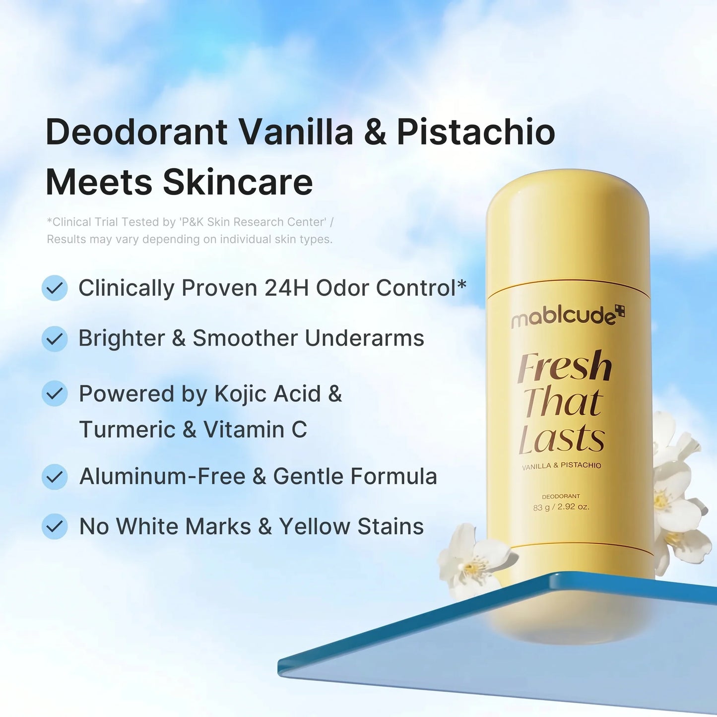 Vanilla Pistachio Aluminum Free Deodorant | 24H Odor Control + Dark Underarm Brightening for Sensitive Underarms