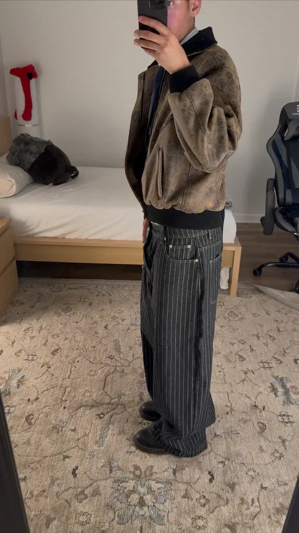 Pinstripe Wide Leg Jeans