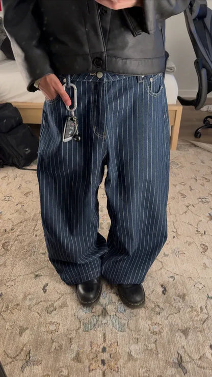 Pinstripe Wide Leg Jeans