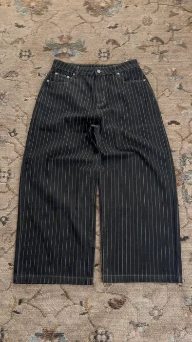 Pinstripe Wide Leg Jeans